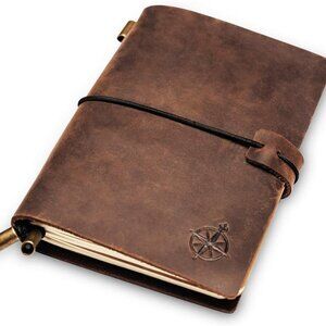 Leather Pocket Notebook - 5.1x4 inches - Small, Refillable Travelers Journal